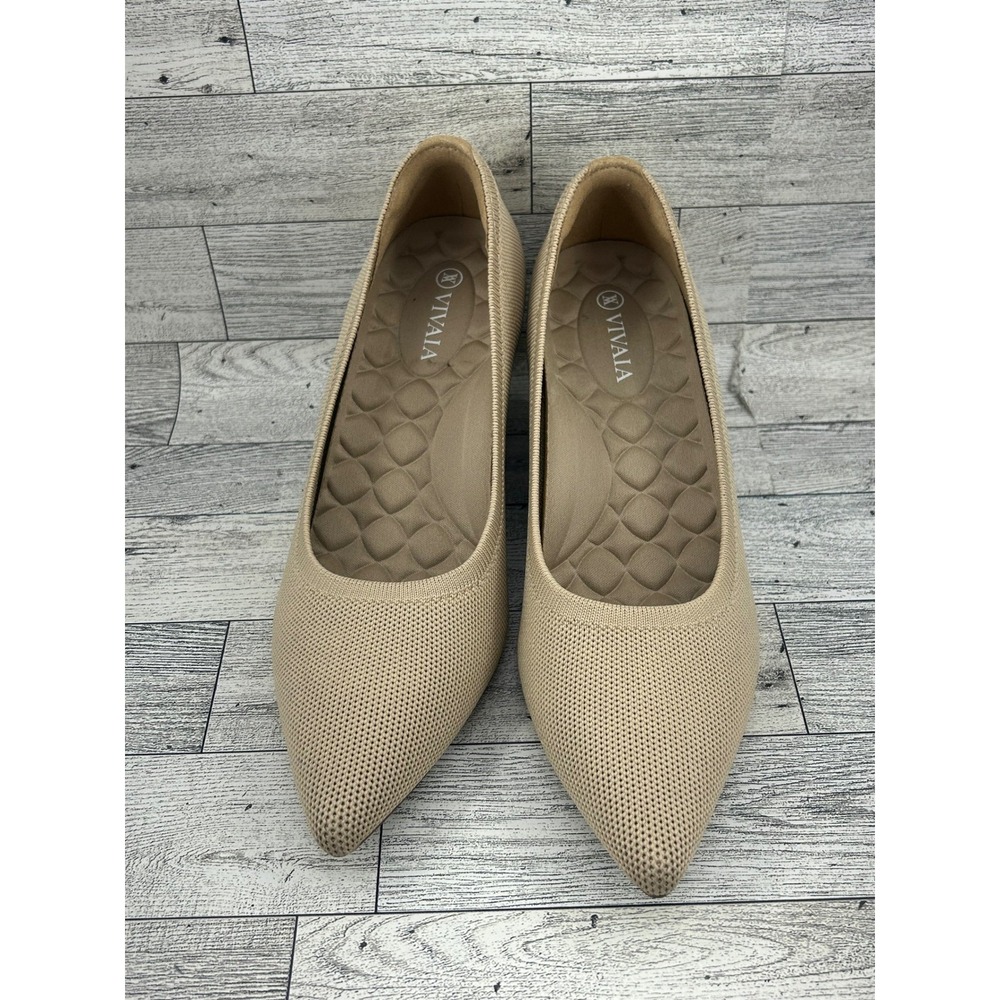 VIVAIA Pointed Toe Wedge Pumps Beige Knit Comfort Shoes Women Sz 37.5 EU 7 US